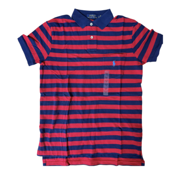 Polo Ralph Lauren Mens Polo Shirt with Pocket Red/Navy Blue - Size S