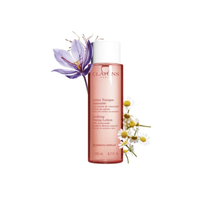 CLARINS  SOOTHING TONING LOTION WITH CHAMOMILE & SAFRON FLOWER EXTRACTS VERY DRY OR SENSITIVE SKIN MICROBIOTE COMPLEX 200ml