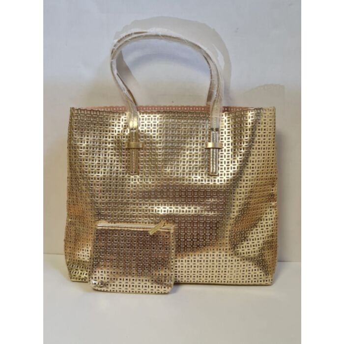 ESTEE LAUDER  GOLD COLORED COSMETIC TRAVEL BAG WITH MATCHING PURSE